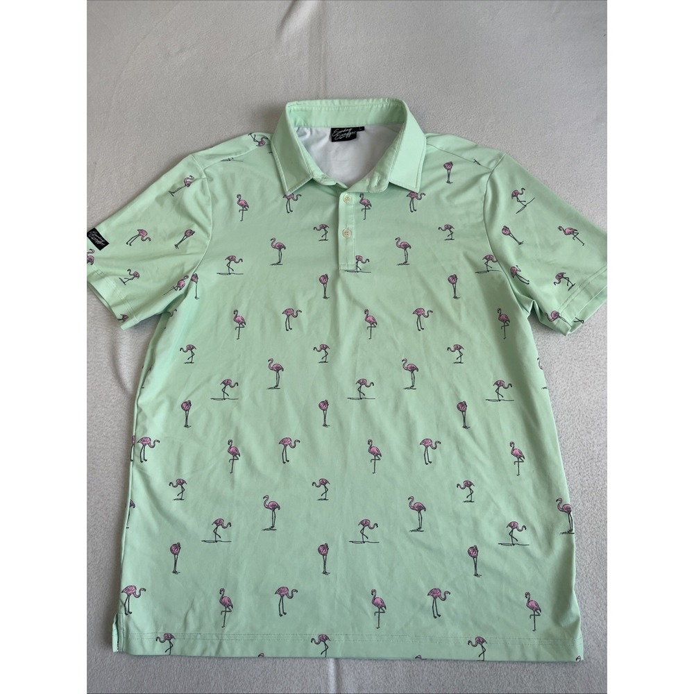 Sunday Swagger Shirt Mens Large L Green Flamingo All Over Print Performance Golf